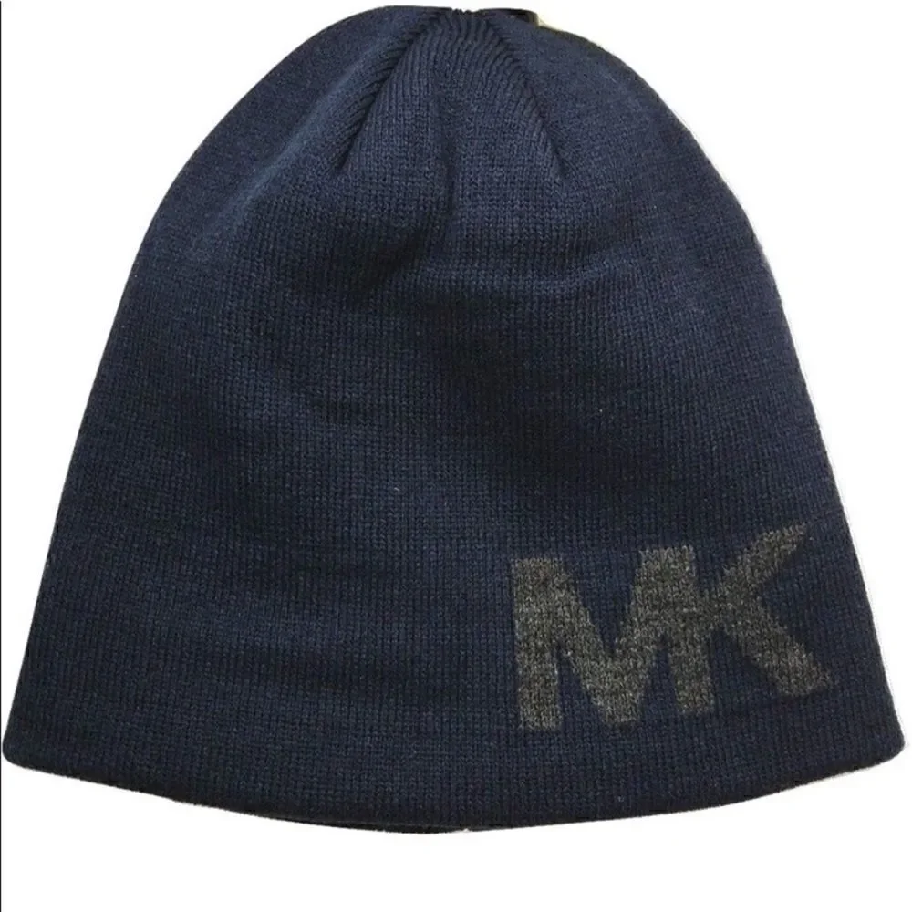 Michael Kors Navy and Gray Logo Beanie NWT